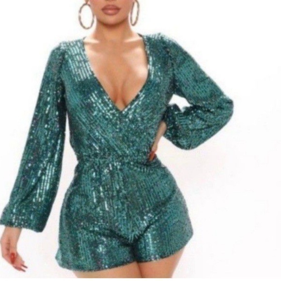 Meek Emerald Green sequent, romper, medium - Picture 1 of 7